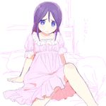  bed blush dress frown higebu inazuma_eleven inazuma_eleven_(series) kudou_fuyuka purple_eyes purple_hair solo 