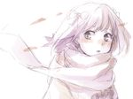  amami_haruka blush face hair_ribbon idolmaster idolmaster_(classic) monochrome nogoodlife open_mouth ribbon scarf short_hair sketch solo wind 