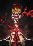  black_dress blonde_hair dress ex-rumia fangs halo highres memento_vivi red_eyes rumia solo sword touhou weapon 