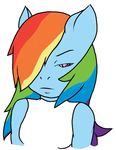  anthro anthrofied blue blue_body clothing daniruu equine female friendship_is_magic hair hasbro horse long_hair mad mammal multi-colored_hair my_little_pony plain_background pony rainbow rainbow_dash_(mlp) rainbow_hair shirt solo white_background 