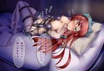  aqua_eyes bdsm bondage bound braid female hat highres hitachi_magic_wand hong_meiling long_hair monikano red_hair solo straitjacket touhou translated twin_braids vibrator 