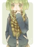  bad_id bad_pixiv_id bangs blush booota casual coat green_eyes green_hair gumi hand_in_pocket long_sleeves looking_at_viewer plaid plaid_scarf scarf short_hair_with_long_locks sidelocks solo upper_body vocaloid 