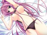  bed blush breasts game_cg green_eyes hoshizora_e_kakaru_hashi long_hair naturalton nipples no_bra panties purple_hair sakai_hina underwear 