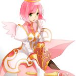  bad_id bad_pixiv_id estellise_sidos_heurassein green_eyes halo pink_hair shield short_hair smile solo tales_of_(series) tales_of_vesperia three_plates wand white_background wings 