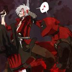  bad_id bad_pixiv_id battle blood capcom dante_(devil_may_cry) deadpool devil_may_cry duel ebony_&amp;_ivory gloves grey_hair grin gun kashi-wa male_focus marvel marvel_vs._capcom marvel_vs._capcom_3 multiple_boys musical_note smile sword trait_connection weapon 