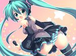 aqua_eyes aqua_hair ass bad_id bad_pixiv_id blush breasts detached_sleeves hatsune_miku headphones headset impossible_clothes impossible_shirt long_hair looking_back marinon microphone necktie open_mouth panties shirt skirt small_breasts smile solo star striped striped_panties thighhighs twintails underwear very_long_hair vocaloid 
