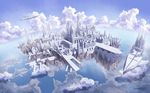  airship cityscape cloud day floating_city flying langjiao no_humans pixiv_fantasia pixiv_fantasia_5 scenery sky wallpaper 
