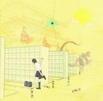  abstract architecture bad_id bad_pixiv_id bag cloud doll dragon east_asian_architecture nihohe original school_uniform shoes skirt socks solo statue sun surreal yellow 