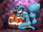  breasts canine dr_comet female fox hug jack-o-lantern kneeling krystal looking_at_viewer nude pumpkin side_boob solo star_fox video_games 