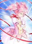  cerasus choker closed_eyes gloves hands_clasped kaname_madoka magical_girl mahou_shoujo_madoka_magica own_hands_together pink_hair praying puffy_sleeves red_choker short_hair smile solo twintails white_gloves 