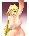  bikini blonde_hair blush breasts cleavage erect_nipples green_eyes large_breasts long_hair satou_shouji sherry_leblanc smile swimsuit yu-gi-oh! yugioh_5d&#039;s yuu-gi-ou_5d's 