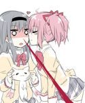  akemi_homura bad_id bad_pixiv_id black_hair blood blush bow cheek_kiss cheek_pinching closed_eyes epic_nosebleed hairband heart kaname_madoka kiss kyubey long_hair long_sleeves mahou_shoujo_madoka_magica mitakihara_school_uniform mizuki_(koko_lost) multiple_girls nosebleed open_mouth pinching profile school_uniform short_twintails sketch skirt thighhighs twintails white_legwear yuri 