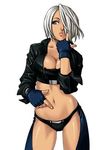  angel angel_(kof) breast breasts fingerless_gloves gloves green_eyes hair_over_one_eye jacket king_of_fighters kof large_breasts lowres nice_skin short_hair snk white_hair 