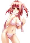  bikini blush breasts brown_eyes cleavage hair_ribbon large_breasts looking_at_viewer navel orange_eyes original parted_lips red_hair ribbon scarf shiramori_yuse short_hair simple_background solo standing string_bikini swimsuit two_side_up white_background white_bikini 