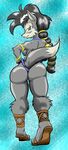  badonk butt canine colesutra female from_behind green_eyes hair looking_at_viewer lupe mobian raised_tail sega skimpy solo sonic_(series) standing tail thighs wedged wide_hips wolf 