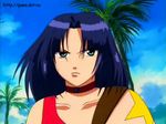  angry blue_hair choker female green_eyes long_hair marone_bluecarno palm_tree serious sky solo star tales_of_(series) tales_of_eternia tattoo tree 