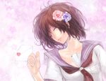  bad_id bad_pixiv_id brown_hair closed_eyes flower hair_flower hair_ornament letter lips love_letter lying messy_hair original school_uniform short_hair solo tcb tears 