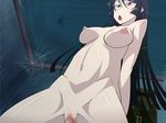  black_hair breasts censored cowgirl_position door from_below girl_on_top hinoki kaibutsu_oujo kamura_reiri large_breasts long_hair nipples nude open_mouth penis pov pussy red_eyes sex spider_web straddle straddling web 