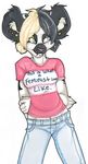  ear_piercing female feminism heterochromia holly_massey lemur pants piercing pink shirt solo zeriara_(character) 
