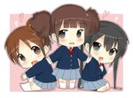  bad_id bad_pixiv_id black_eyes black_hair brown_hair chibi hirasawa_ui k-on! long_hair masamuuu multiple_girls nakano_azusa ponytail school_uniform short_hair suzuki_jun twintails 