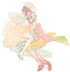  asellus_(saga_frontier) ass boots breasts brown_hair curly_hair dress flower green_hair hair_flower hair_ornament headdress high_heel_boots high_heels legs lipstick long_hair makeup medium_breasts multiple_girls npn princess_white_rose saga saga_frontier short_hair strapless strapless_dress 