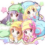  bow capelet chibi cordelia_glauca green_capelet hercule_barton mirai_(sugar) multiple_girls pink_bow sherlock_shellingford tantei_opera_milky_holmes yuzurizaki_nero 