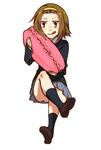  :q brown_eyes brown_hair cookie crossed_legs food gime hairband k-on! macaron oversized_object school_uniform short_hair sitting solo tainaka_ritsu tongue tongue_out 