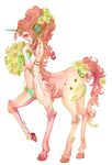  bad_id bad_pixiv_id bouquet centaur daffodil flower hair_flower hair_ornament hooves horn jewelry lily_(flower) lips long_hair monster_girl original red_hair sad sakizou solo unicorn 