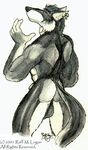  anthro backside balls barazoku big_balls butt canine canvas dog ear_piercing earring eyes_closed jewelry male mammal mixed_media muscles nude painting pen_(art) piercing pinup pose raff raff_m_logan solo standing tail traditional_media watercolor_(art) watercolour were werewolf wolf 