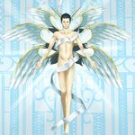  angel atlus black_hair character_request el_shaddai feathers full_body helel highres horns lucifel_(el_shaddai) lucifer male male_focus nude parody red_eyes shin_megami_tensei solo source_request wings 