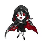  1girl black_hair chibi cloak dress female getamped iron_maiden looking_at_viewer metal_maiden_(getamped) pale pale_skin personification red_eyes samael_(5211) samael_2 simple_background solo white_background 
