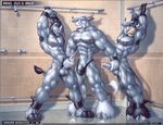  absurd_res bdsm bondage bovine braford bull cum gay hi_res hooves male muscles nude penis rhino shower threesome 