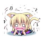  animal_ears blonde_hair cat_ears cat_tail chibi extra_ears fang hoshizuki_(seigetsu) kemonomimi_mode mizuhashi_parsee musical_note open_mouth puru-see scarf solo tail touhou trembling 