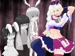  alternate_costume animal_ears bunny_ears choker cosplay cure_berry cure_berry_(cosplay) empty_eyes fresh_precure! hat houraisan_kaguya inaba_tewi ishikkoro long_hair magical_girl midriff multicolored multicolored_clothes multicolored_skirt multiple_girls nurse_cap pose precure reisen_udongein_inaba skirt syringe thighhighs touhou v_over_eye white_hair yagokoro_eirin 