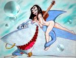  2008 breasts charles_t._williams ctw36 duo female feral fish guitar human jabberjaw looking_at_viewer male mammal marine musical_instrument nude open_mouth piercing shark sharp_teeth shelly_lamarine smile teeth 