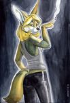  canine female fennec fox kael sapphire smoking solo tight_trousers 