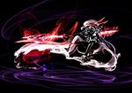  bat_wings blue_hair flame_painter hat null_(hakugenya) red_eyes remilia_scarlet ribbon solo spear_the_gungnir touhou wings 