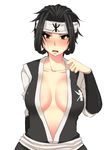  black_hair blush breasts brown_eyes female girl head_band headband large_breasts melk melk_(toriko) melk_the_second open_clothes open_shirt scar shirt toriko toriko_(series) white_background 