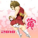  2010 animal_ears ass bell china_dress chinese_clothes dress hamu_no_jin jingle_bell new_year original panties short_hair solo tail thighhighs tiger_ears tiger_tail underwear 