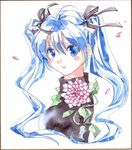  banned_artist blush flower hatsune_miku long_hair nacht shikishi solo traditional_media vocaloid watercolor_(medium) 