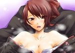  bare_shoulders blush breasts cleavage japanese_clothes kimono kirijou_mitsuru medium_breasts off_shoulder persona persona_3 red_eyes red_hair segami_daisuke smell solo sweat 