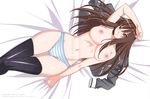  aki_sora aoi_aki breasts brown_eyes brown_hair highres kuroda_kazuya large_breasts long_hair nipples panties solo striped striped_panties thighhighs underwear 