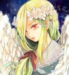  afuro_terumi beads blonde_hair chigokichi flower hair_ornament inazuma_eleven inazuma_eleven_(series) lips long_hair male_focus otoko_no_ko red_eyes solo wings 