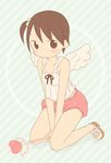  angel_wings bad_id bad_pixiv_id brown_eyes brown_hair hair_bobbles hair_ornament ichigo_mashimaro idu_michito itou_chika sandals short_hair shorts side_ponytail solo tank_top wand wings 