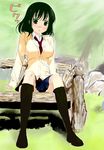  bad_id bad_pixiv_id bench black_eyes black_hair blush breasts cardigan highres icantdothat kneehighs large_breasts necktie pleated_skirt saki school_uniform sitting skirt socks solo touyoko_momoko tsuruga_school_uniform 