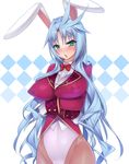  animal_ears aqua_eyes blue_hair blush bow bowtie breasts bunny_ears bunnysuit final_fantasy final_fantasy_ix genderswap genderswap_(mtf) kuja large_breasts long_hair no_bra open_mouth pantyhose solo very_long_hair ziz_(pantwo) 