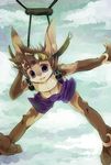  [kyari] boy brown_body clothed clothing cloud clouds cute eyewear falling goggles kioa kyari lagomorph male mammal parachute purple purple_clothing purple_eyes rabbit shorts sky solo topless 