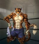  boxing feline male muscles ring shorts solo tail tiger towel turnbuckle unknown_artist 