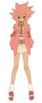  1boy bad_id bad_pixiv_id cosplay crossdressing dress full_body inazuma_eleven inazuma_eleven_(series) jacket male_focus nia_teppelin nia_teppelin_(cosplay) otoko_no_ko pink_hair solo tengen_toppa_gurren_lagann tsumi_guilty tsunami_jousuke 