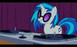  blue_mane dj equine female friendship_is_magic glasses my_little_pony purple_glasses smile stage tail unicorn vinyl_scratch_(mlp) wallpaper 